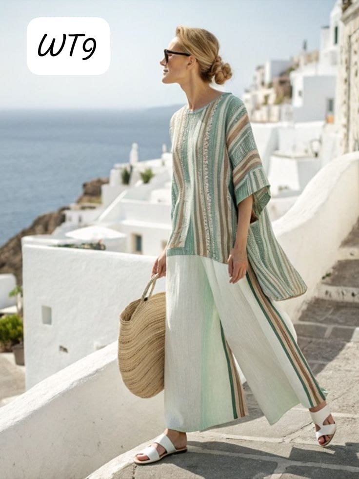 Green Biege Stripes Co-ord Set WT9