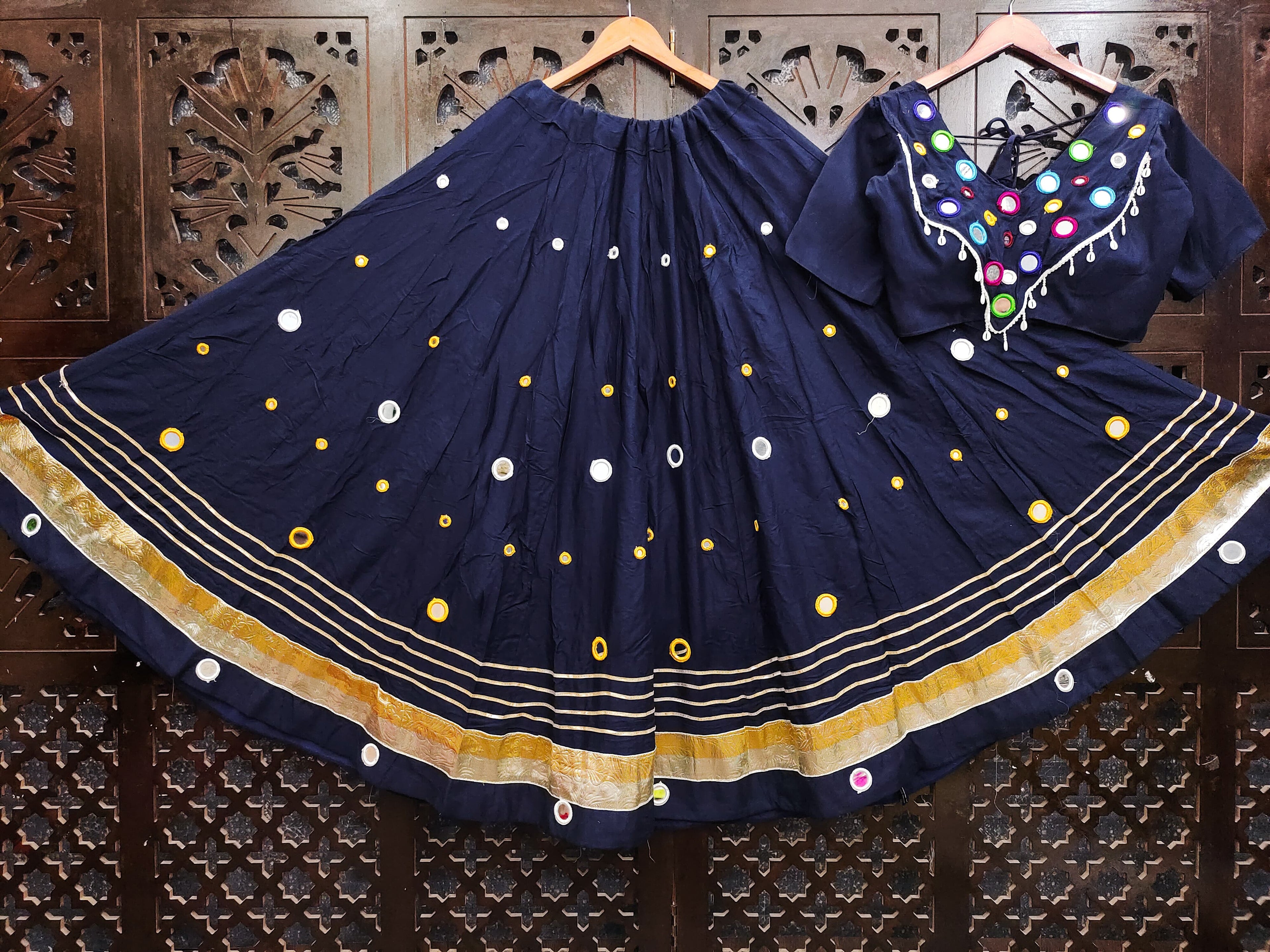 Rayon Cotton Real Mirror Work Lehenga