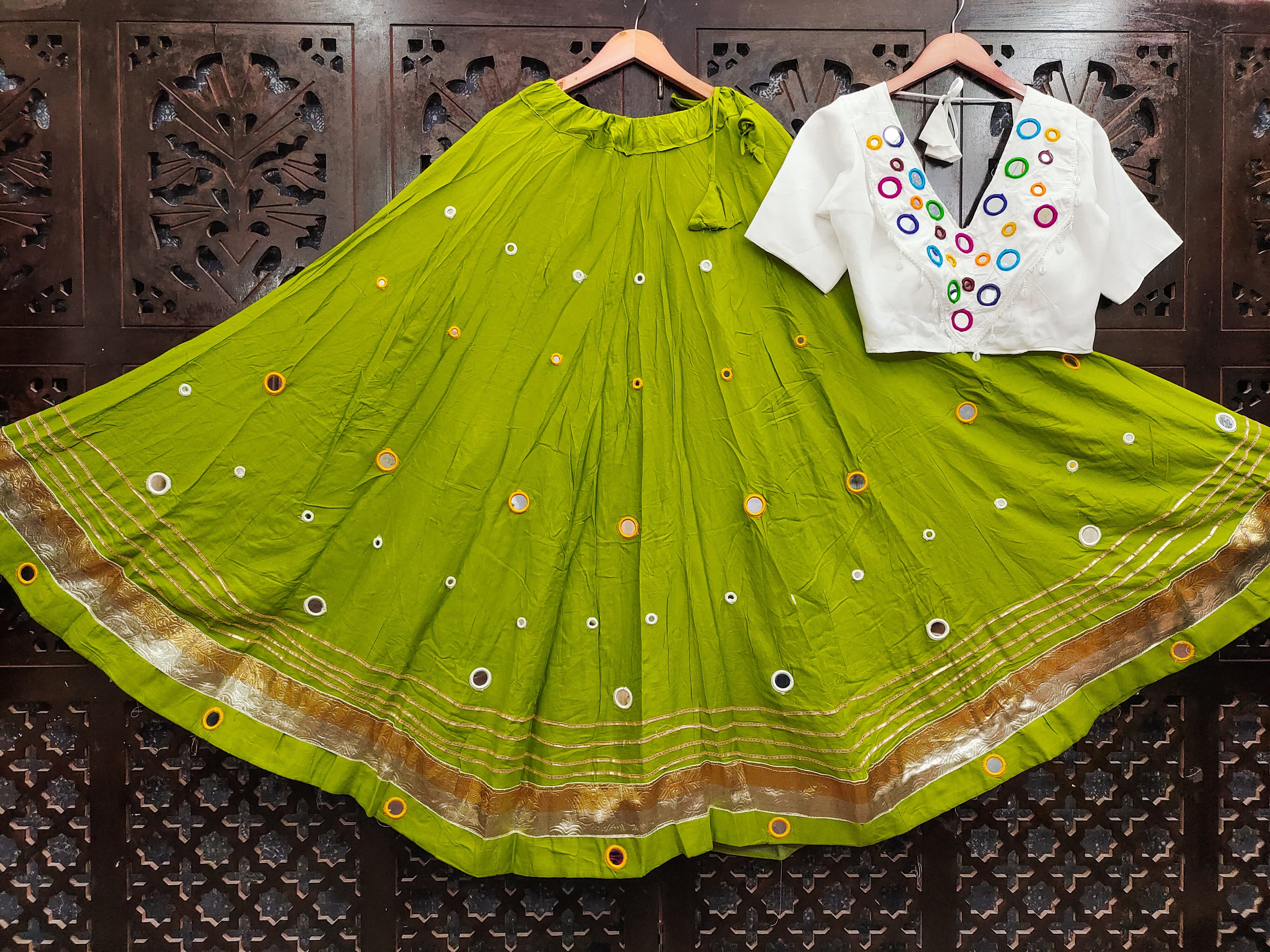 Rayon Cotton Real Mirror Work Lehenga