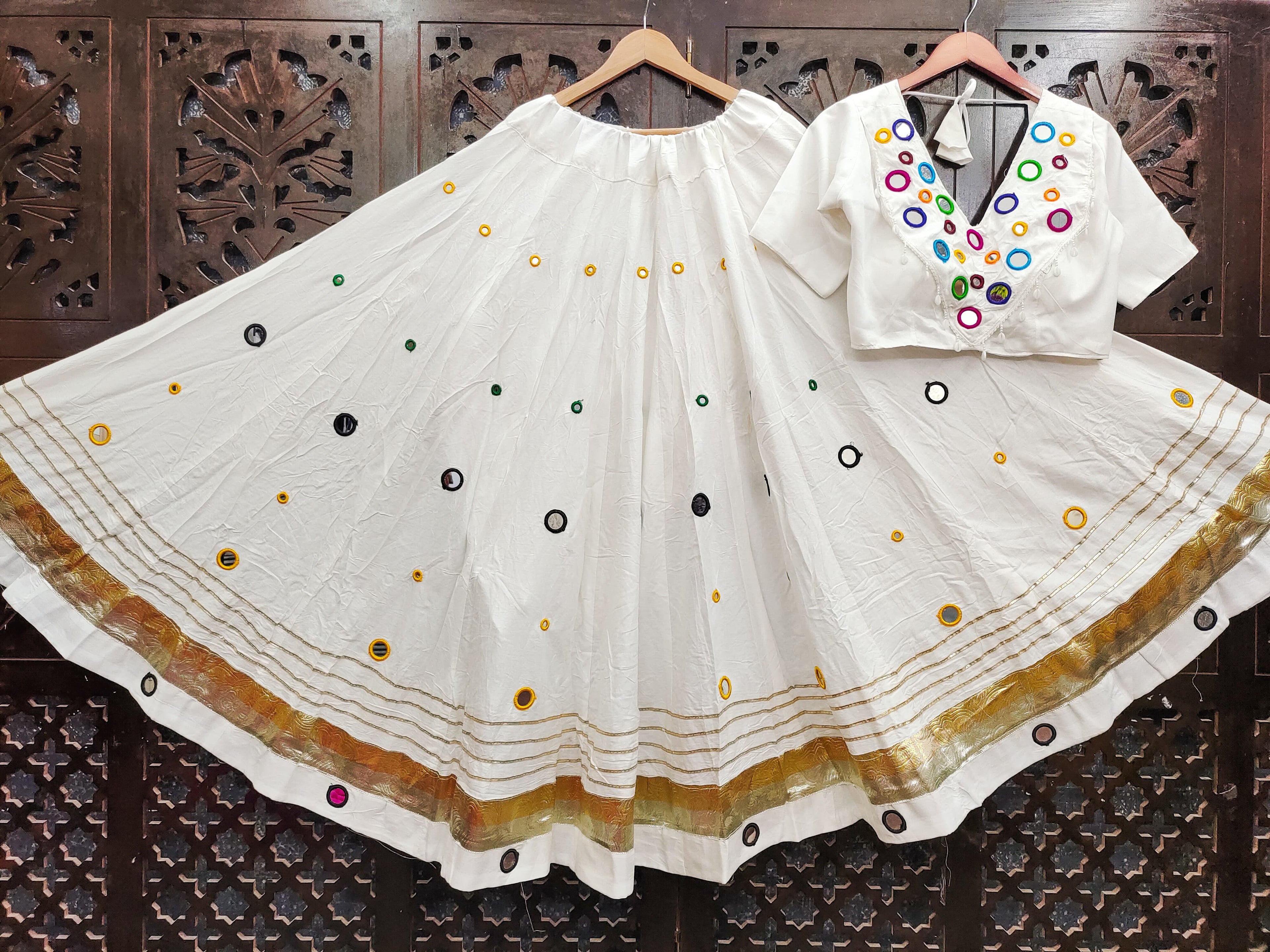 Rayon Cotton Real Mirror Work Lehenga
