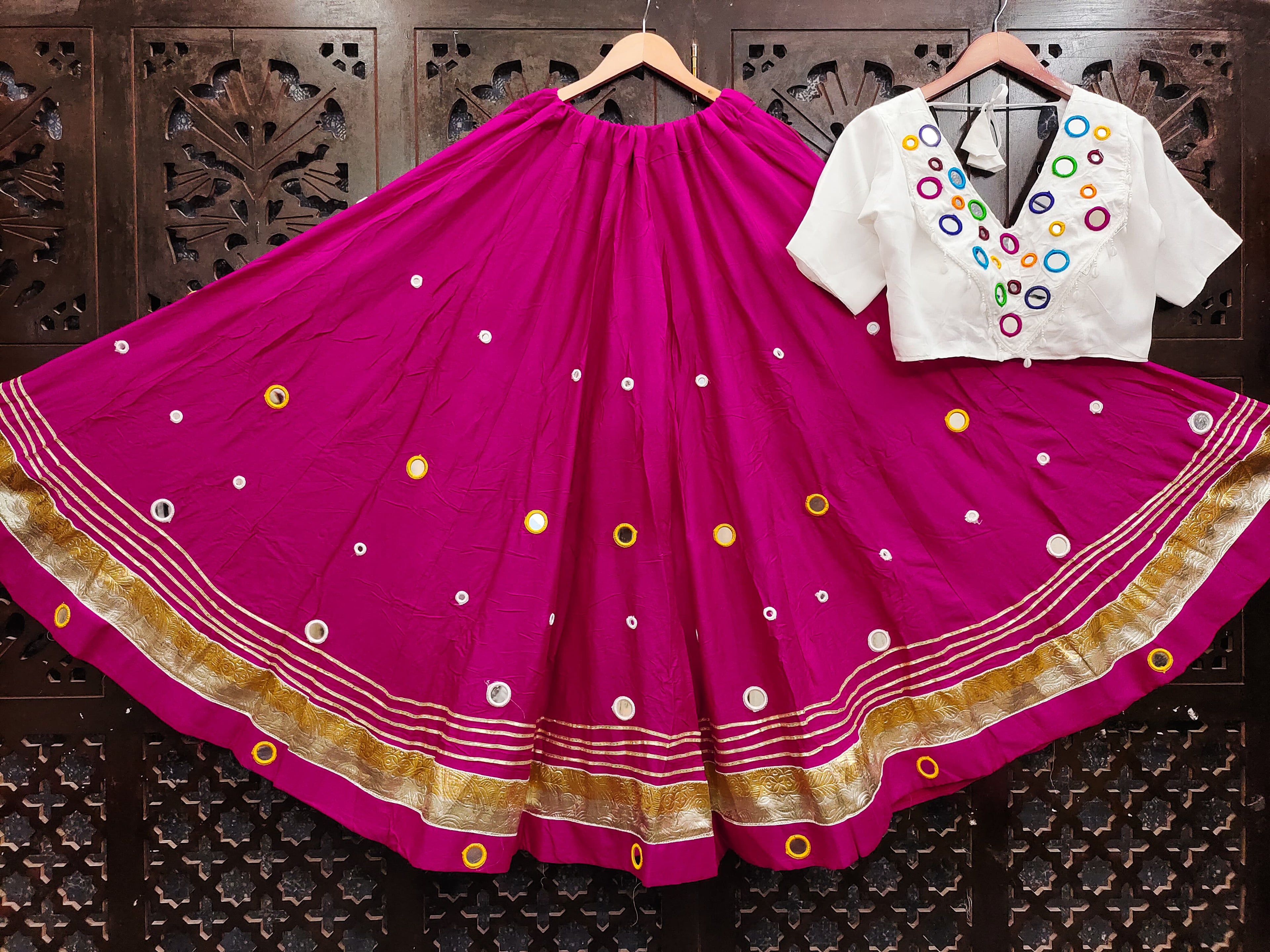 Rayon Cotton Real Mirror Work Lehenga