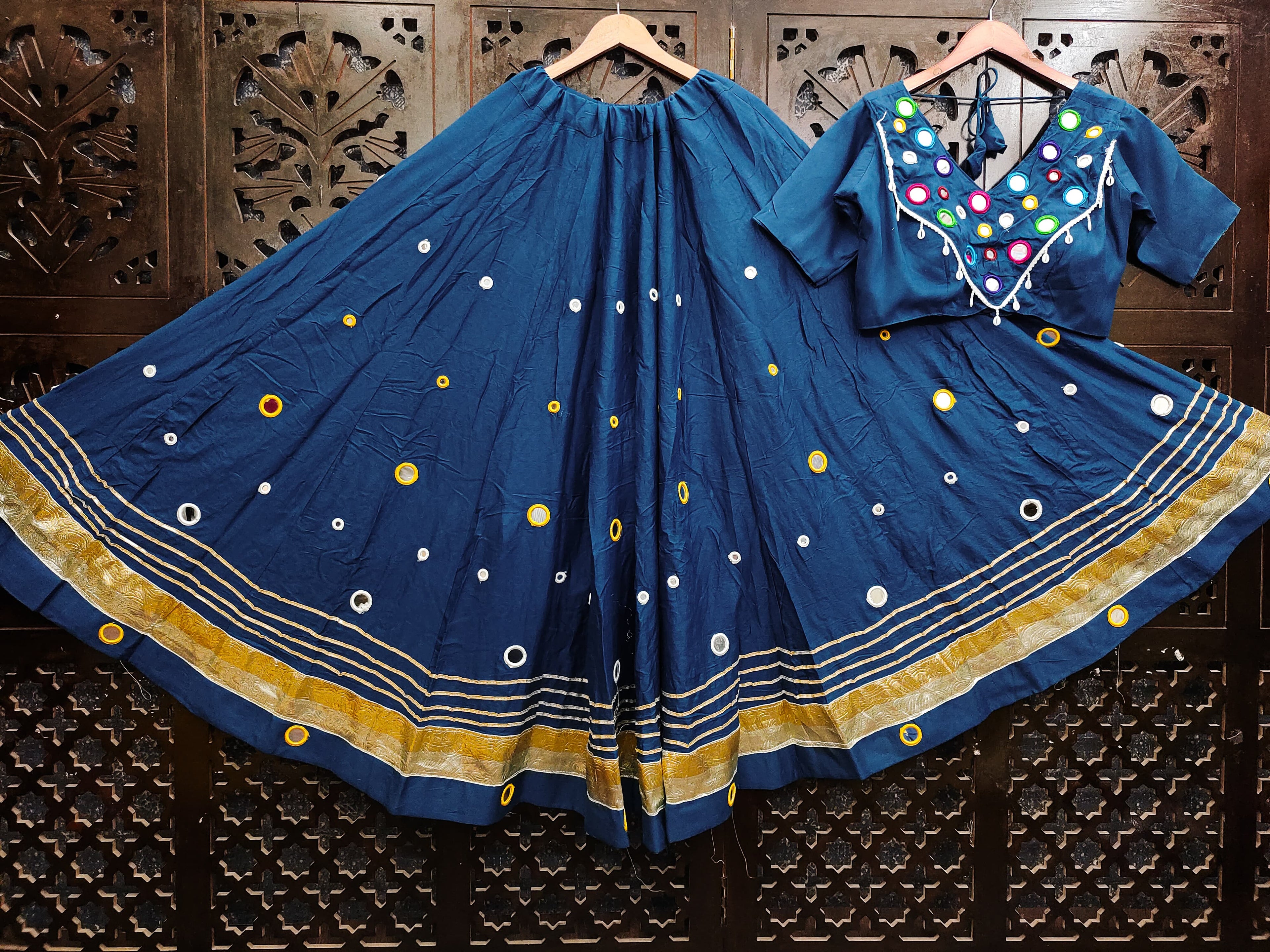 Rayon Cotton Real Mirror Work Lehenga