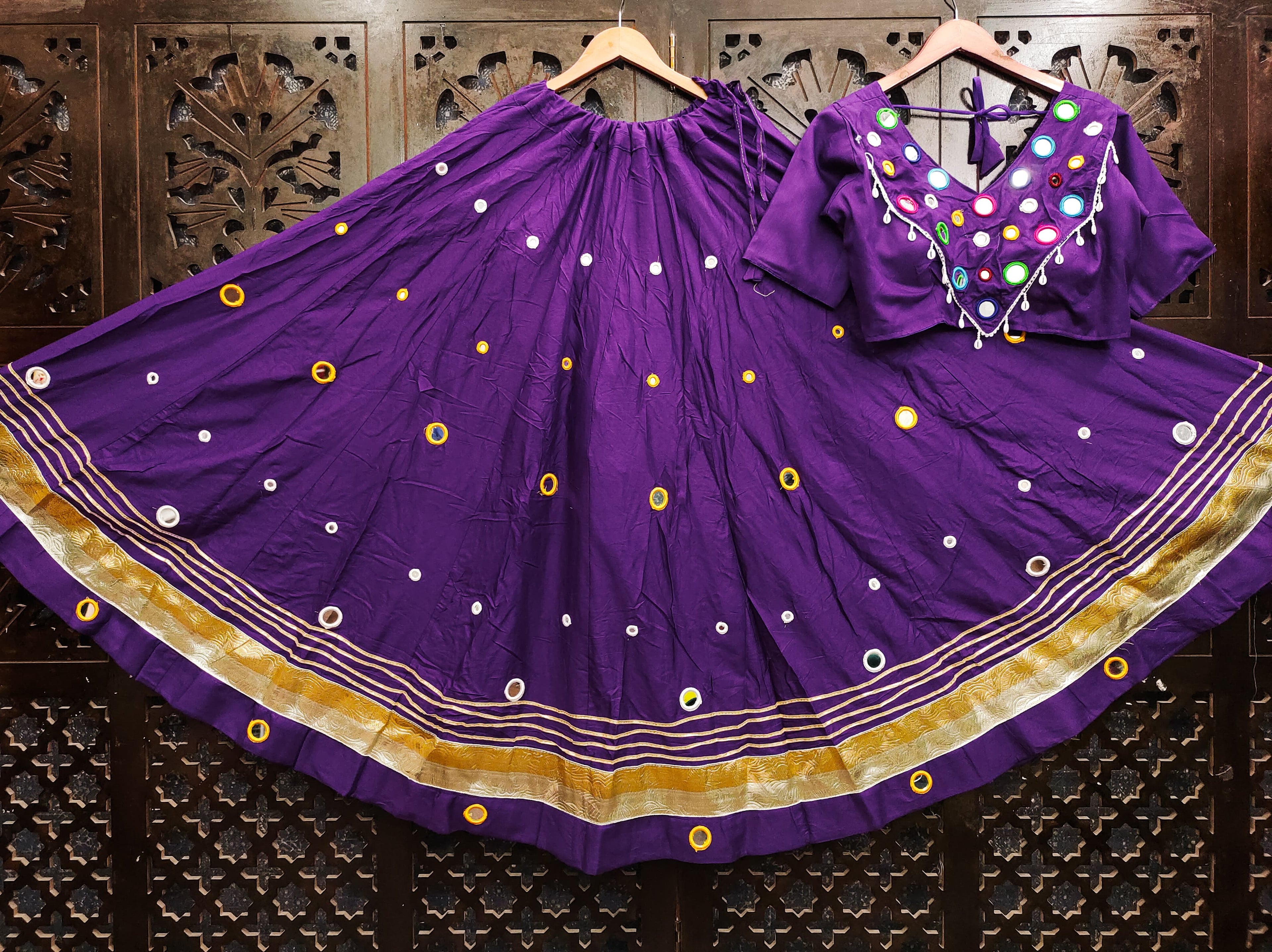 Rayon Cotton Real Mirror Work Lehenga