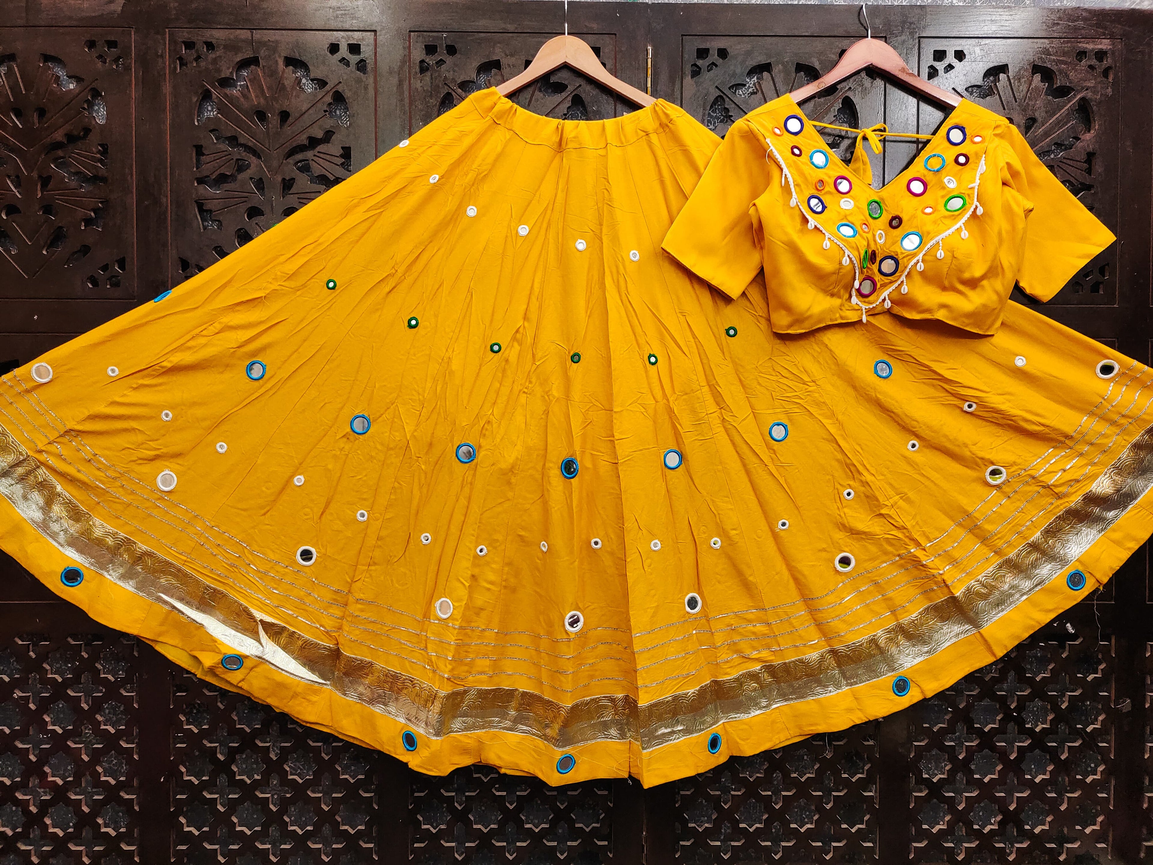 Rayon Cotton Real Mirror Work Lehenga