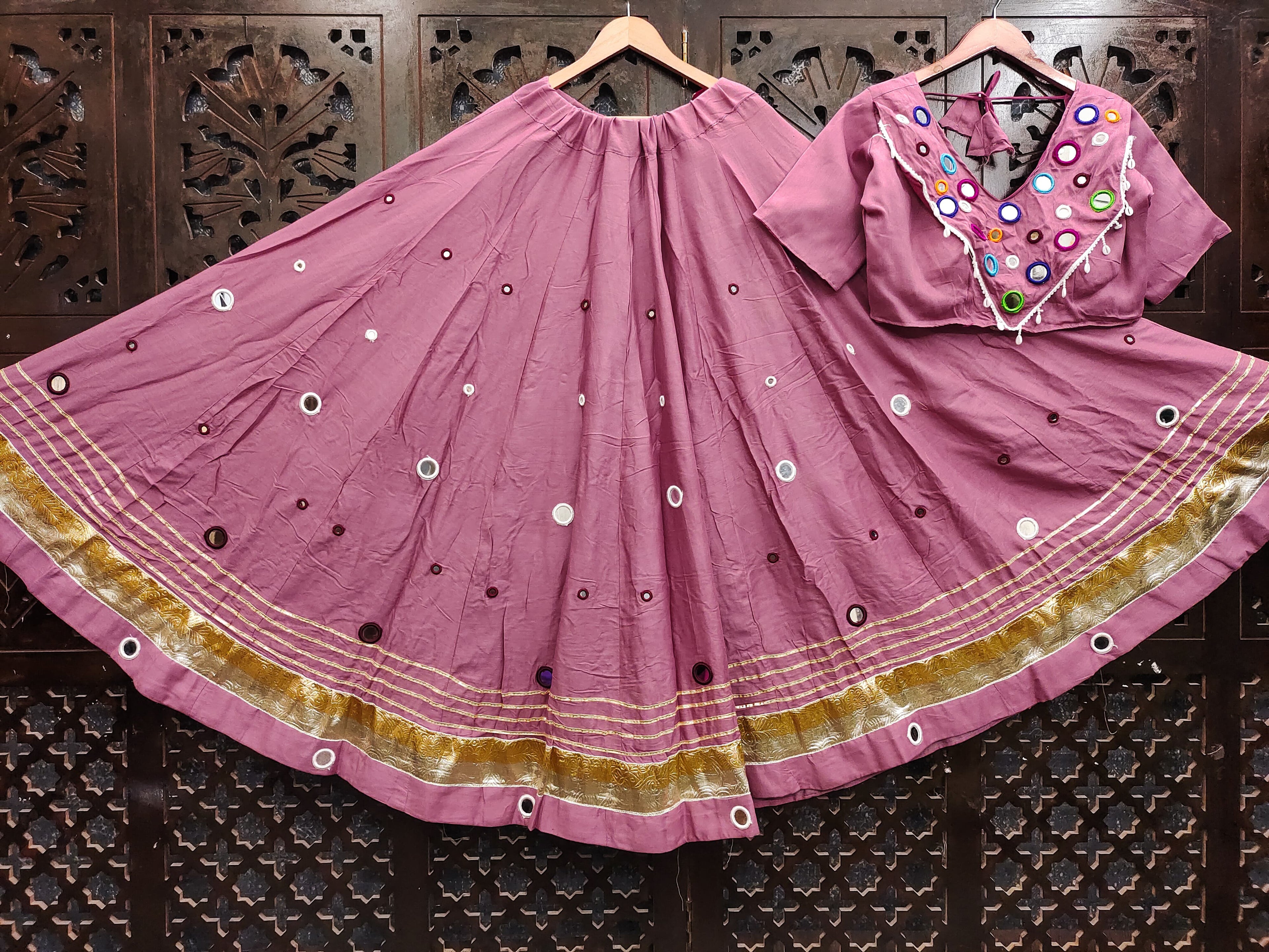 Rayon Cotton Real Mirror Work Lehenga