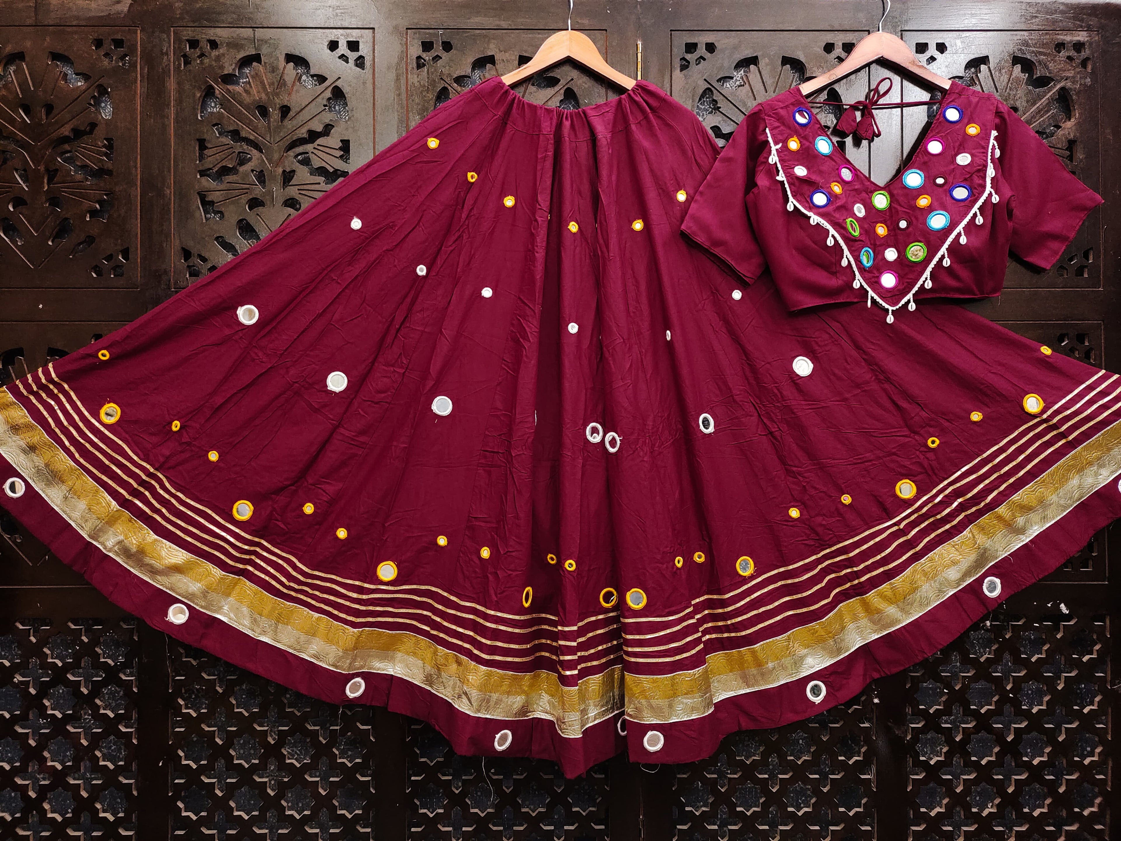 Rayon Cotton Real Mirror Work Lehenga