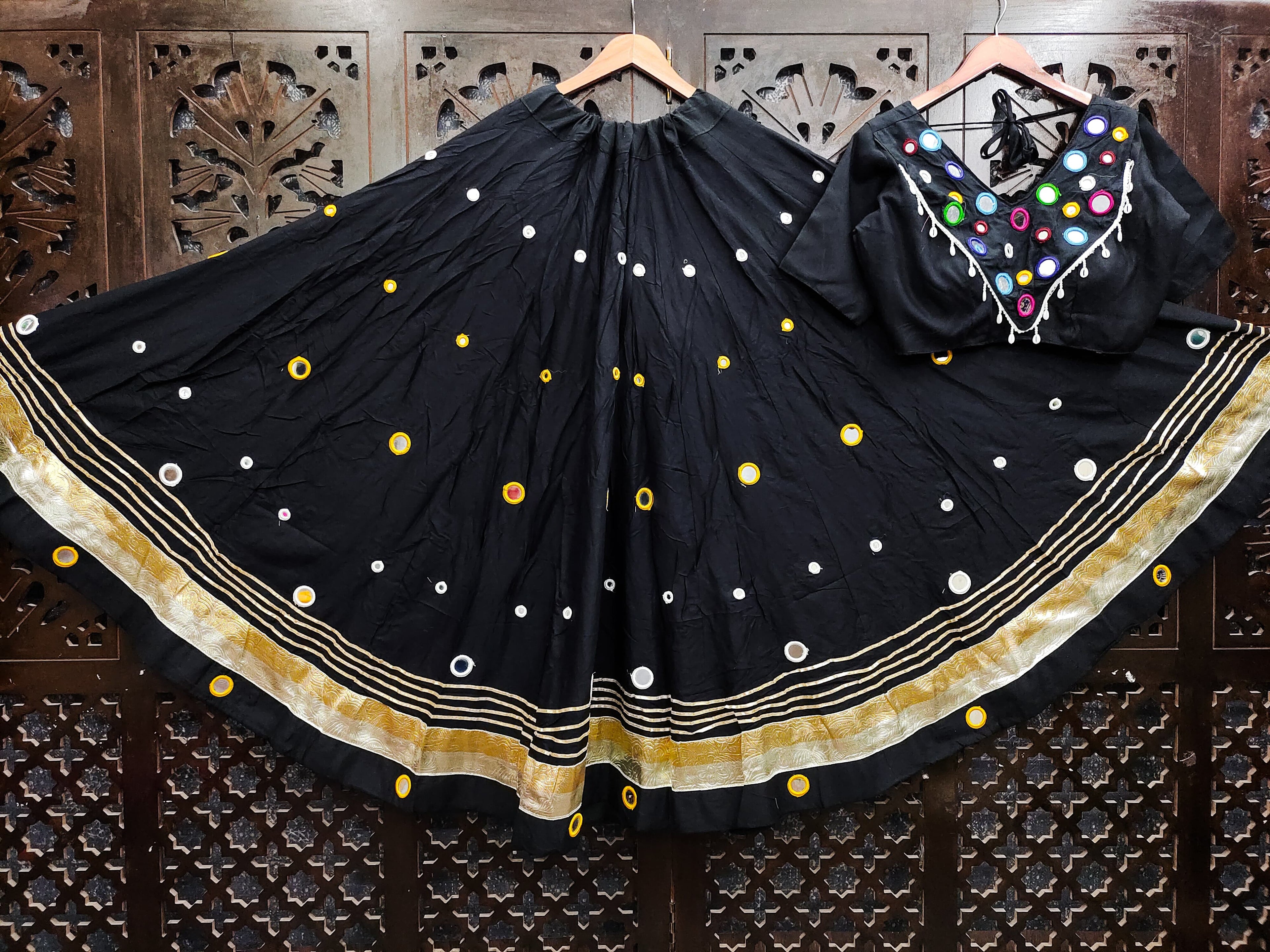 Rayon Cotton Real Mirror Work Lehenga