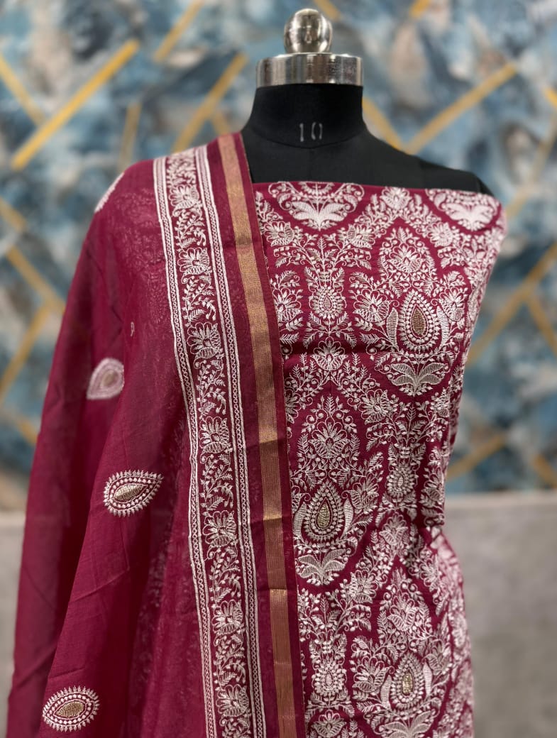 Exclusive Chanderi Silk Banarasi Unstitched Suit
