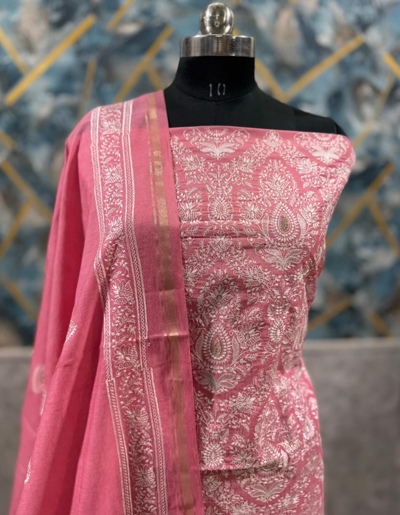 Exclusive Chanderi Silk Banarasi Unstitched Suit