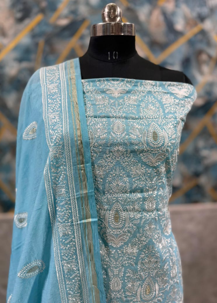 Exclusive Chanderi Silk Banarasi Unstitched Suit