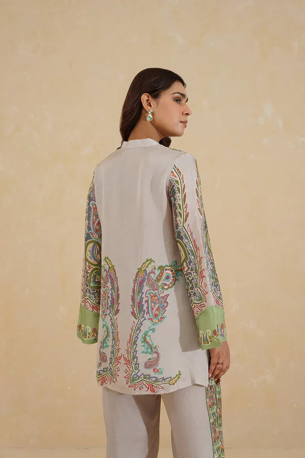 Elegant Paisley Print Tunic and Trouser Set with Scarf