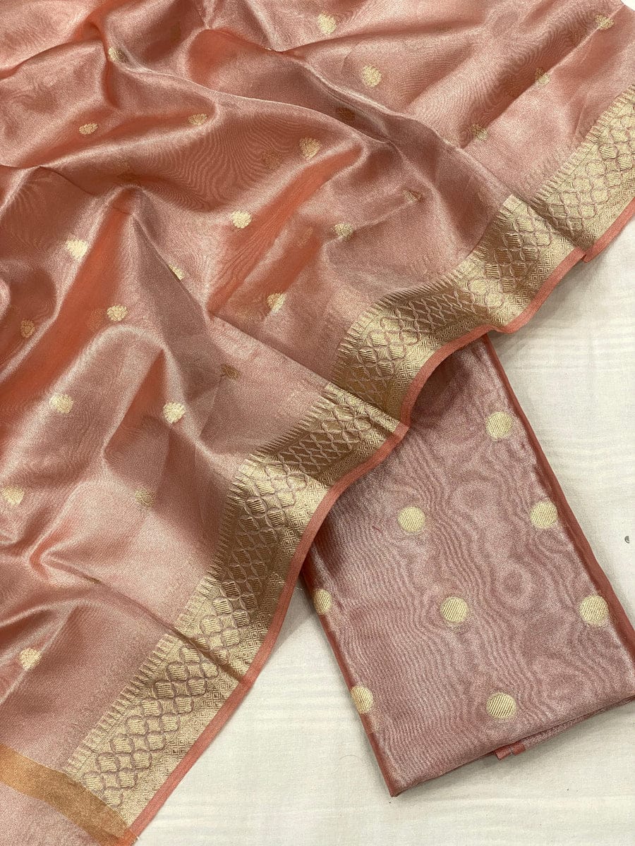 Tissue Silk Salwar Suit with Zari Buttas & Border (Unstitched)