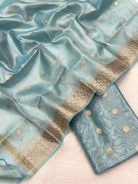 Tissue Silk Salwar Suit with Zari Buttas & Border (Unstitched)