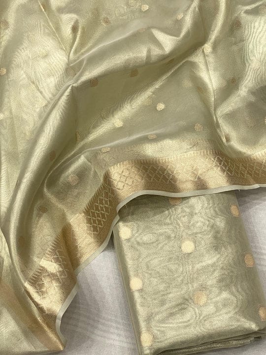 Tissue Silk Salwar Suit with Zari Buttas & Border (Unstitched)
