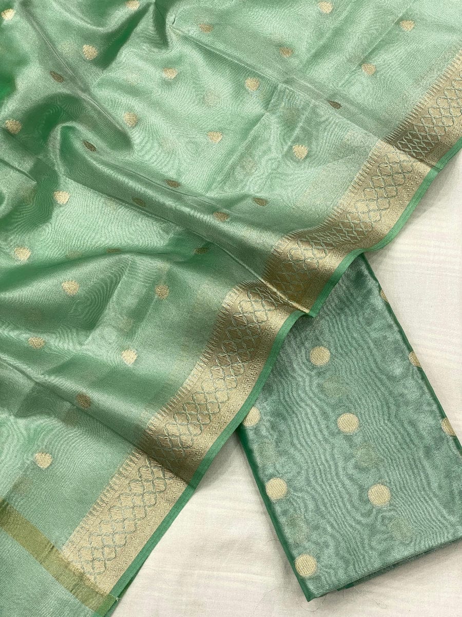 Tissue Silk Salwar Suit with Zari Buttas & Border (Unstitched)