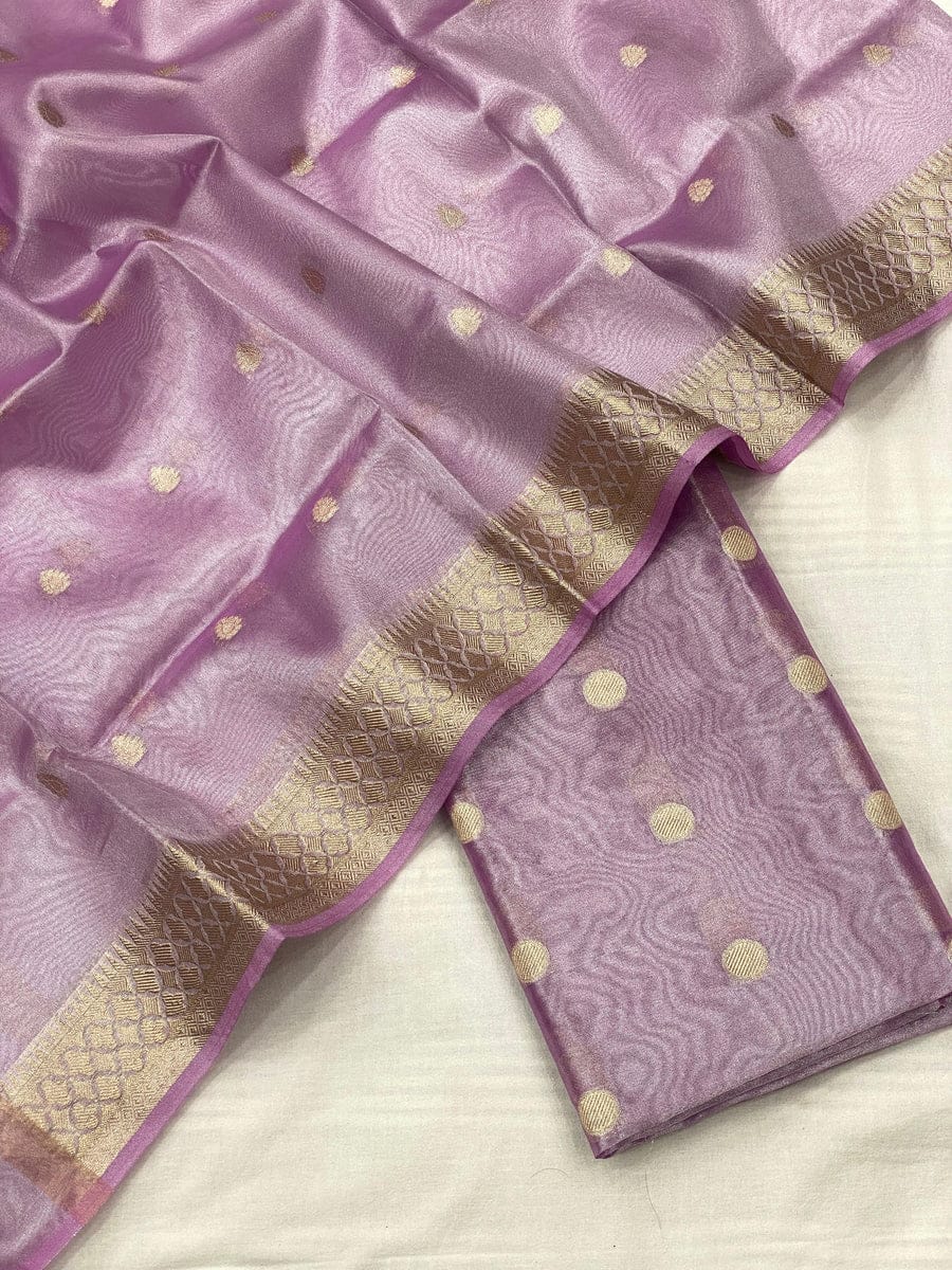 Tissue Silk Salwar Suit with Zari Buttas & Border (Unstitched)