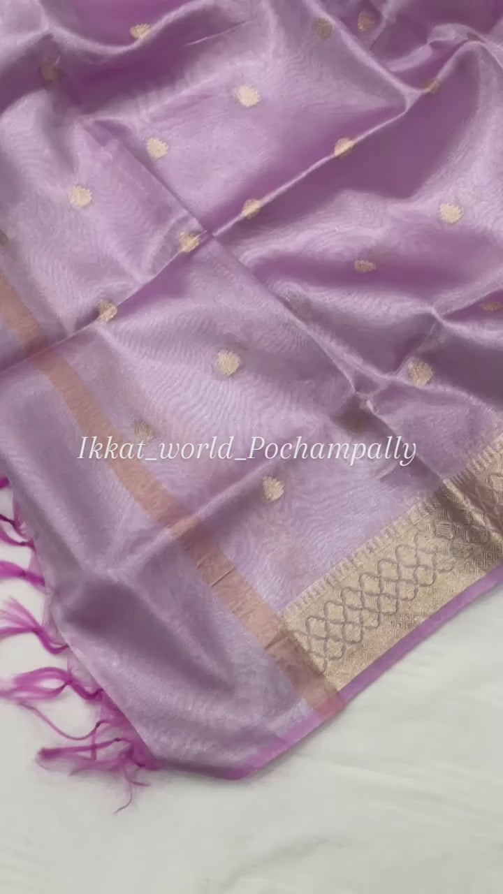 Tissue Silk Salwar Suit with Zari Buttas & Border (Unstitched)