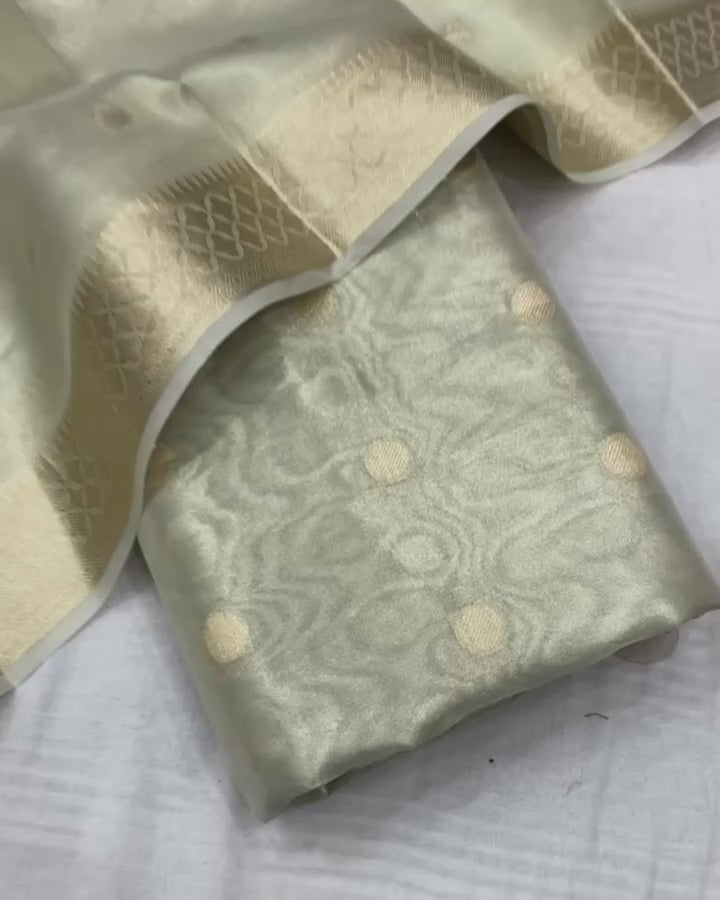 Tissue Silk Salwar Suit with Zari Buttas & Border (Unstitched)